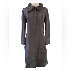 Diane Von Furstenberg Charcoal Long Sleeve Shift Dress with Bow Collar